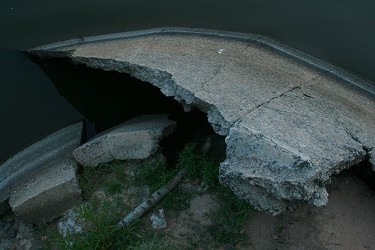 Concrete debris in Falls Lake