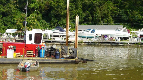 A former dredging site on the Ashtabula River in 2006. The dredging operation removed roughly 25,000 pounds of hazardous PCBs (polychlorinated biphenyls) and other contaminants from the river.