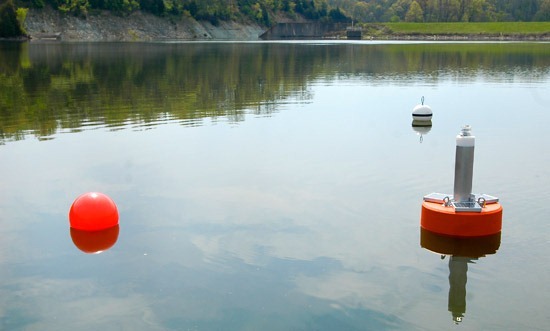 This newly installed water quality monitoring data buoy will help PhD candidates and university researchers learn more about Acton Lake’s ecology.