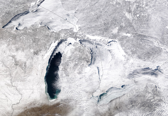 Ice covering the Great Lakes