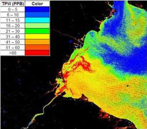 Example of a heat map produced by a Blue Water Satellite, depicting phosphorus concentrations in Western Lake Erie.