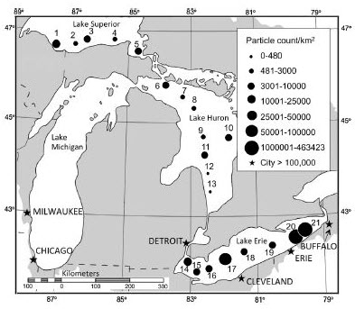 distribution plastic particles laurentian great lakes