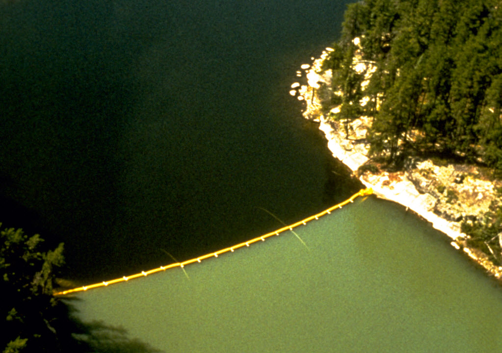 A curtain separates two halves of a lake in the Experimental Lakes Area. (Credit: SAVE ELA) 