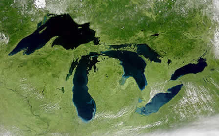 Figure 1: The Great Lakes in the U.S. and Canada are well-known examples of lakes produced by multiple glaciations and deepened by glacial scouring.