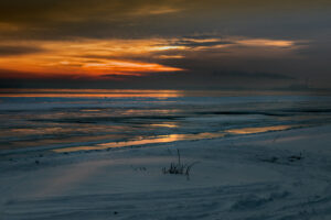 Industrial sunrise over Lake Huron