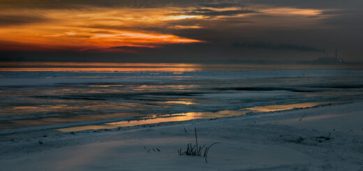 Industrial sunrise over Lake Huron