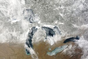 MODIS satellite image of the Great Lakes ice