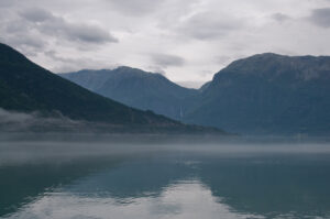 Foggy lake near Sogndal, Norway