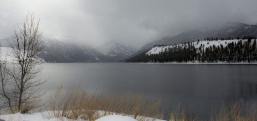 Snowstorm moving across Wallowa Lake, Oregon.