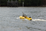 The ASV design used in this study traveling on Lake Wateree equipped with a YSI EXO2 sonde.