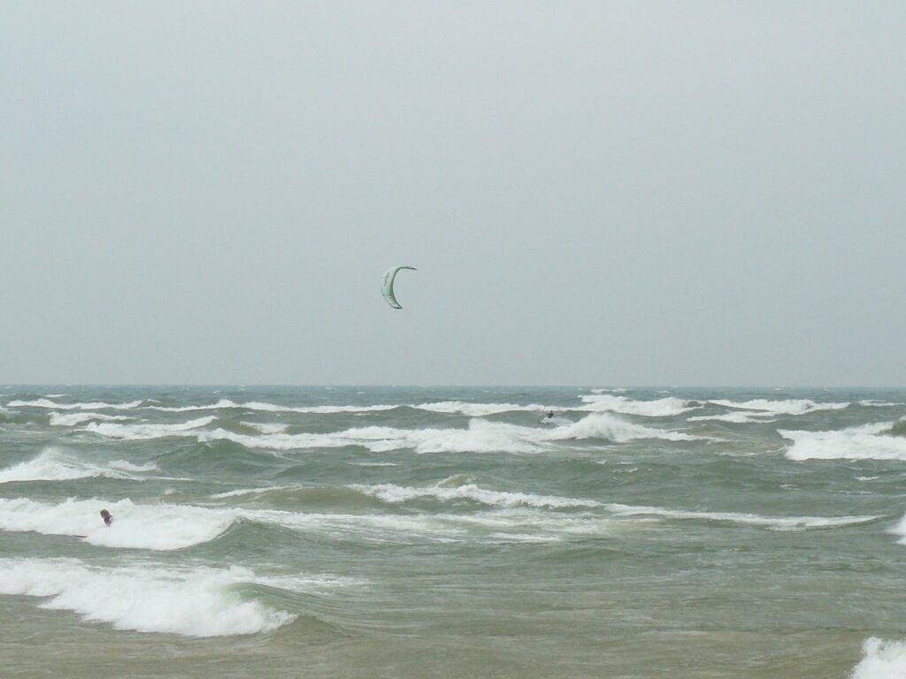 Wind surfing on Lake Michigan.