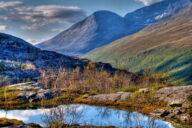 A small mountain pond and fells surrounding Bárrás. August 2006. The region is dominated by arctic lakes and ponds much like this.