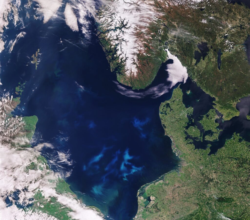 The Copernicus Sentinel-3A satellite captures a significant algae bloom in the North Sea.