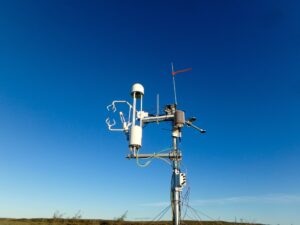 Eddy covariance sensors on top of tripod.