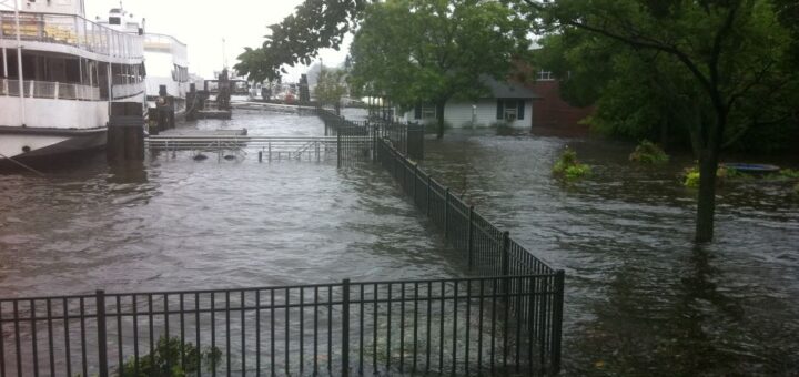 Storm surge from Hurricane Irene in Greenwich, Connecticut.